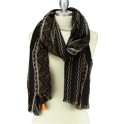 Black Mixed Pattern Print Scarf