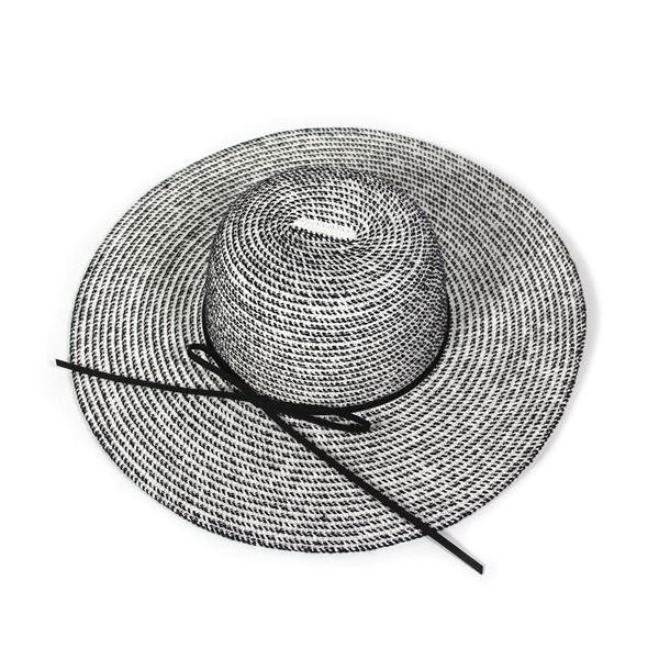 White & Black Mixed Lightweight Floppy Sun Hat with Black Ribbon