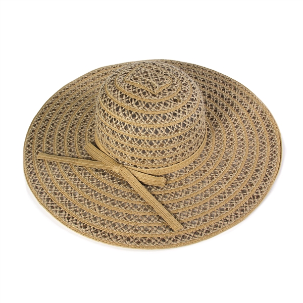 Coffee Colored Woven Floppy Hat with Ivory Colored Ribbon