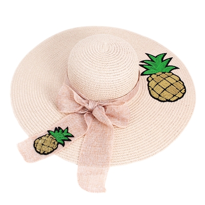 2 Pineapples Pink Floppy Hat with Pink Ribbon
