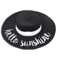 Black "Hello Sunshine" Script Floppy Hat with White Band