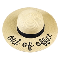 Beige "Out Of Office" Floppy Beach Hat with Black Band