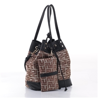 Trendsetter Posh Black Faux Leather & Brown Decorative Design Shoulder Tote Handbag Set