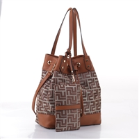 Trendsetter Posh Brown Faux Leather & Brown Decorative Design Shoulder Tote Handbag Set