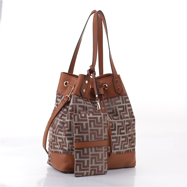 Trendsetter Posh Brown Faux Leather & Brown Decorative Design Shoulder Tote Handbag Set