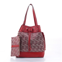 Trendsetter Posh Red Faux Leather & Brown Decorative Design Shoulder Tote Handbag Set