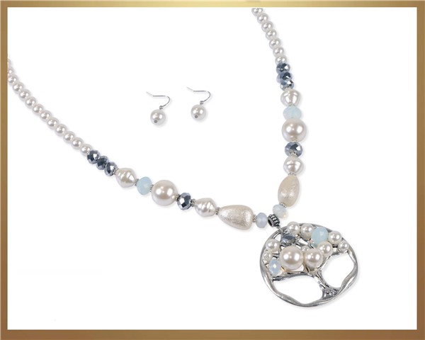 Pearl Stone Beads Tree of Life Necklace Set