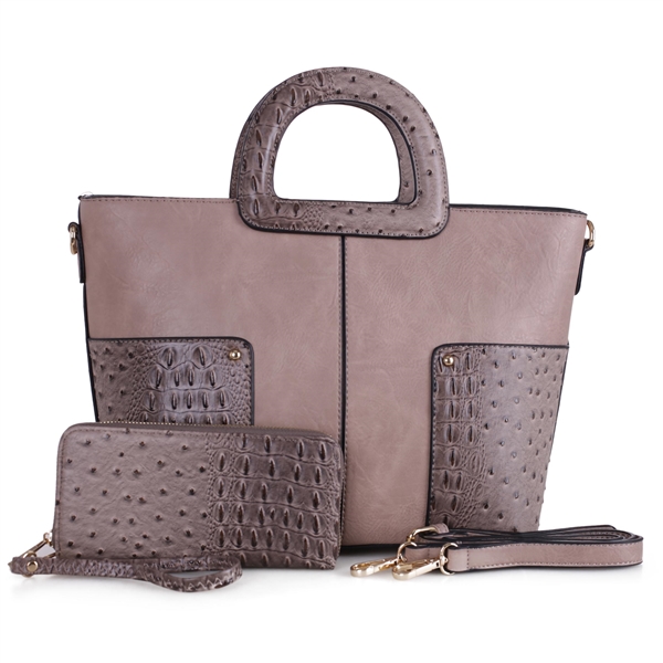 Textured Two-Tone Mauve Exceptional Shoulder Tote Handbag Set