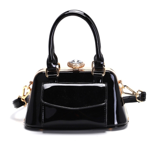 Stylish Black Patent Leather Diamond Crystal Pop Satchel