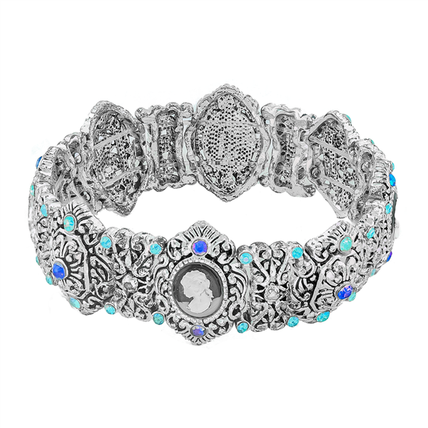 Crystal Ornate Silver Stretch Bracelet