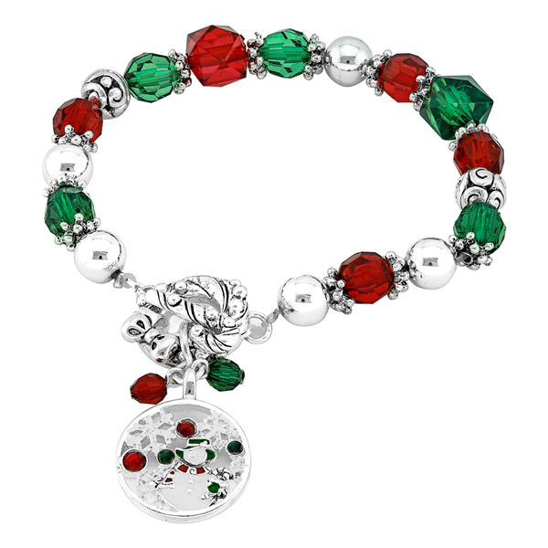 Fashion Holiday Season Silver Beads Christmas Inspired Charm Stretch Bracelet