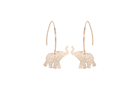 Fashion Open Hoop Post Dangle Filigree Elephant Gold Tone Earrings