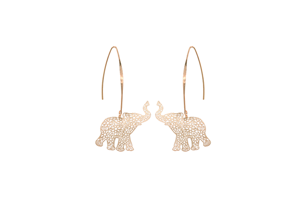 Fashion Open Hoop Post Dangle Filigree Elephant Gold Tone Earrings