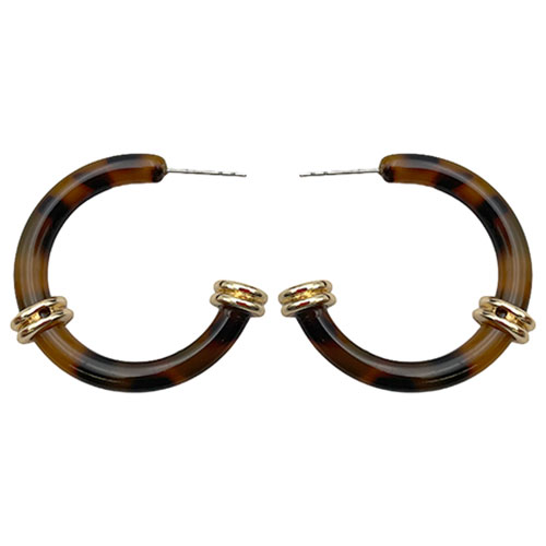 Acrylic Brown Leopard Gold Accented Cuff Earrings