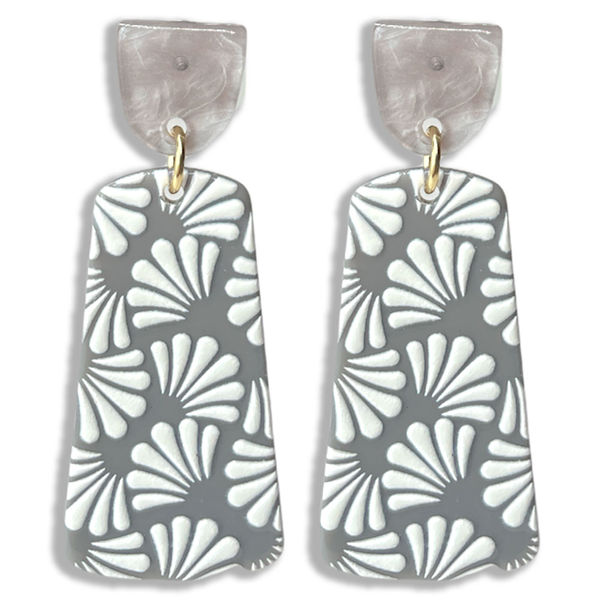 Cute & Stylish White Petal Grey Drop Gold Accented Acrylic Stud Dangle Earrings