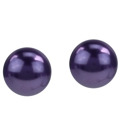 Medium-Sized Stylish Deep Purple 12mm Pearl Post Earrings