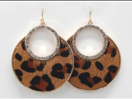 Fashion Sparkling Diamond Crystal Brown Leopard Fish Hook Earrings