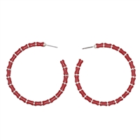 Stylish and Lightweight Glossy Burgundy & Silver Stud Huggie Hoop Earrings