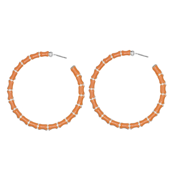 Stylish and Lightweight Glossy Orange & Silver Stud Huggie Hoop Earrings