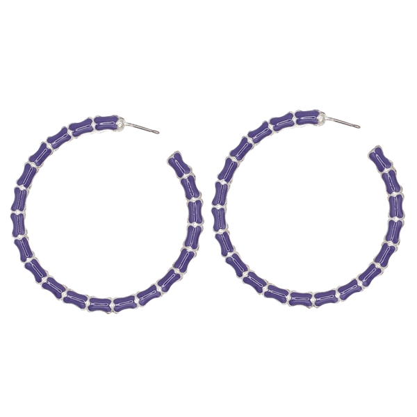 Stylish and Lightweight Glossy Purple & Silver Stud Huggie Hoop Earrings