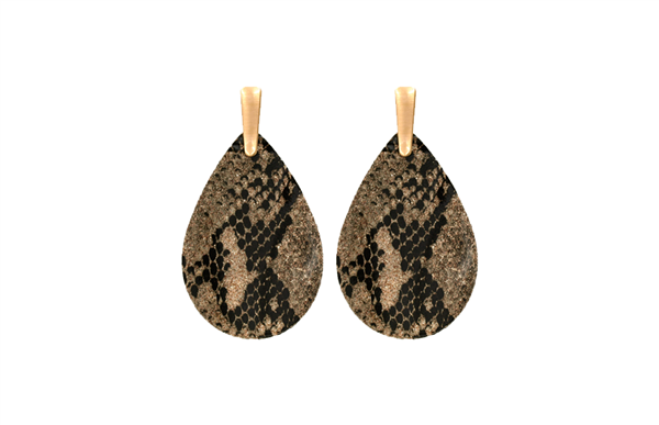 Fashion Black and Brown Snake Print Teardrop Gold Toned Earrings