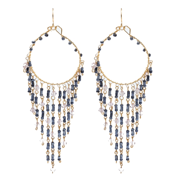 Fashion Colored Round, Faceted, & Tube Beads Circle-Shaped Gold Tone Fish Hook Dangle Earrings