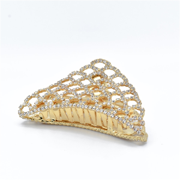 Sparkling Crystals Gold Toned Arched Pearls Hair Comb Clip