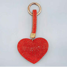 Siam Red Crystals Red Stitched Heart Soft Plush Gold Toned Key Ring