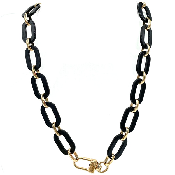 Chic Black Acrylic Link Gold Toned Swivel Push Lock 19" Necklace Set