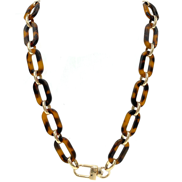 Chic Brown Leopard Acrylic Link Gold Toned Swivel Push Lock 19" Necklace Set