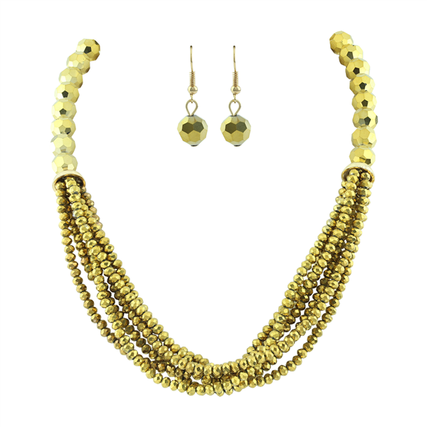 Simple, Chic & Stylish Gold Crystal Beaded Layered Gold Necklace Set