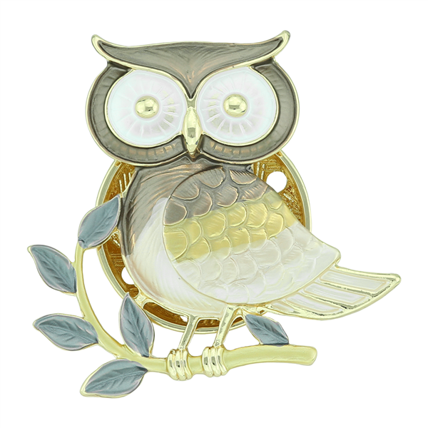Lively Brown Mixed Owl Gold Toned Multifunction Magnetic Pin