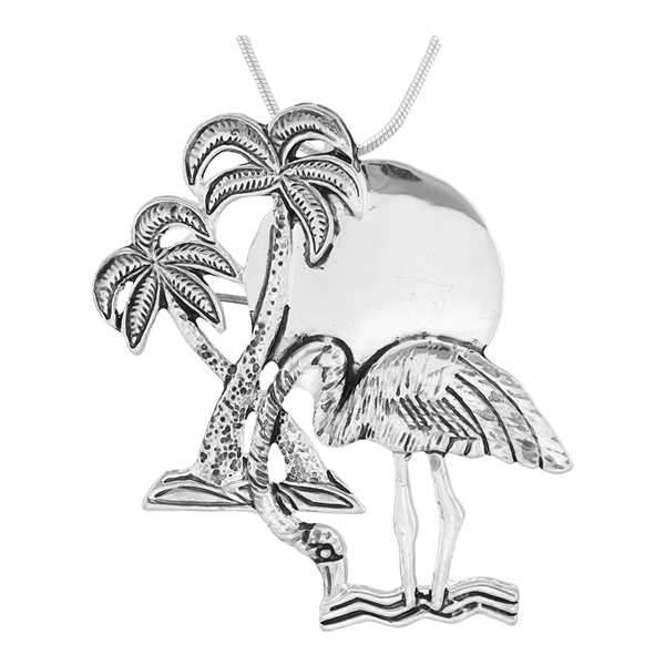 Seasonal Silver Flamingo & Palm Tree Fashion Pin Brooch Pendant Charm