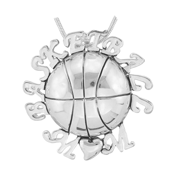 Stylish Rounded Basketball Mom Text Charm Silver Pendant Brooch Accessory