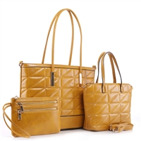 Trendy & Stylish Puffy Mustard Faux Leather Tote Handbag Set