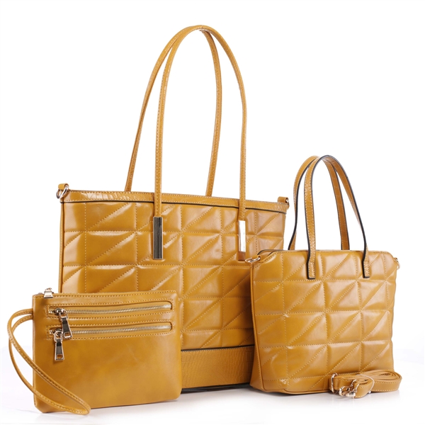 Trendy & Stylish Puffy Mustard Faux Leather Tote Handbag Set