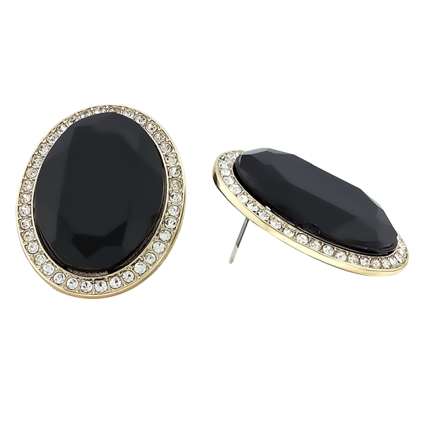 Stunning Sparkling Oval Crystal Jet Black Stone Gold-Toned Stud Earrings