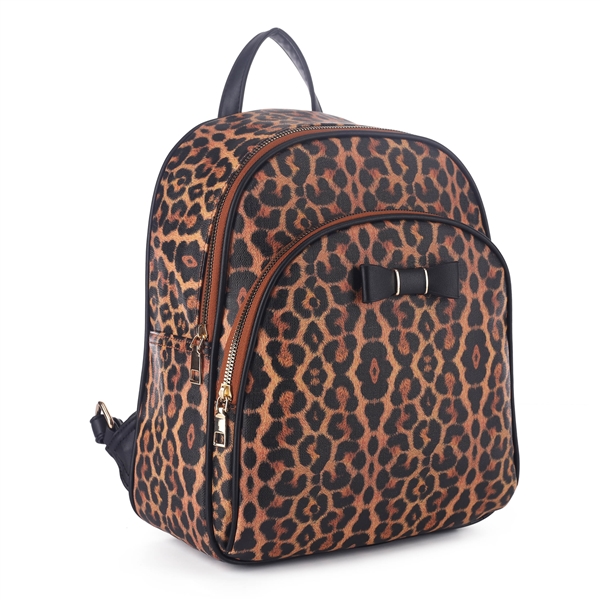 Black & Brown Double Zip Leopard Backpack