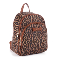 Brown Double Zip Leopard Backpack