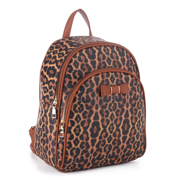 Brown Double Zip Leopard Backpack