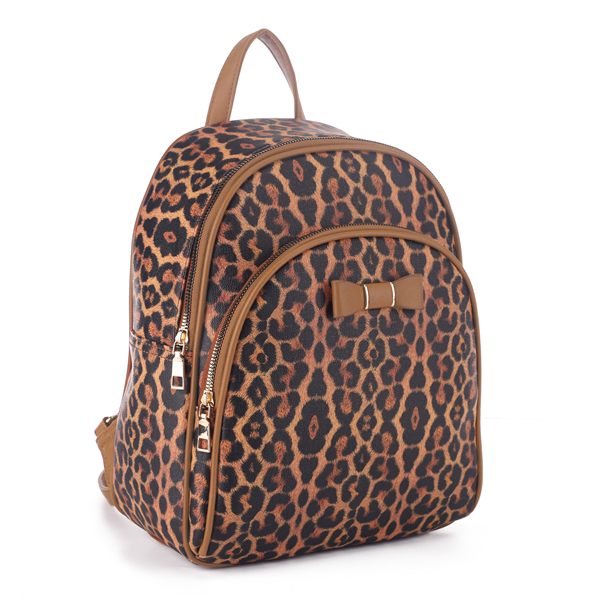 Tan & Brown Double Zip Leopard Backpack