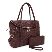 Fashion Burgundy Faux Leather Satchel Handbag Set