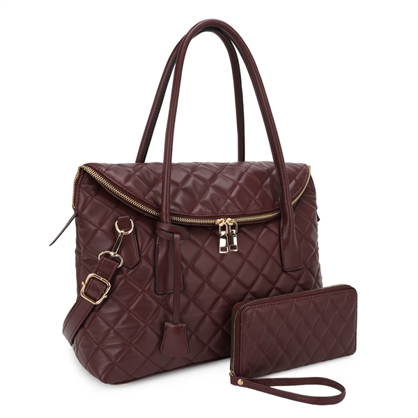 Fashion Burgundy Faux Leather Satchel Handbag Set
