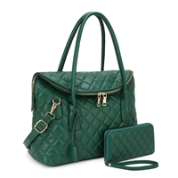 Fashion Green Faux Leather Satchel Handbag Set