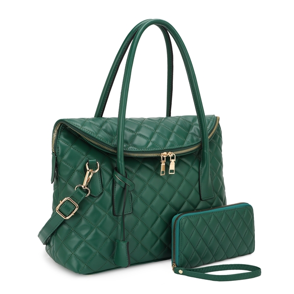 Fashion Green Faux Leather Satchel Handbag Set