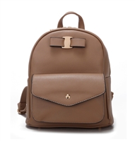 Fashion Taupe Faux Leather Petite Backpack