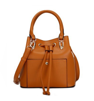 Stylish Caramel Brown Faux Leather Boho Bucket Style Satchel