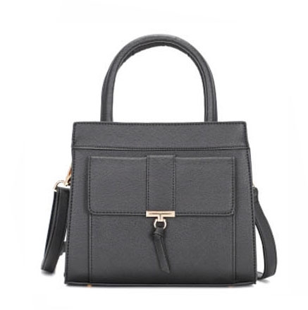 Fashion Black Faux Leather Satchel Handbag