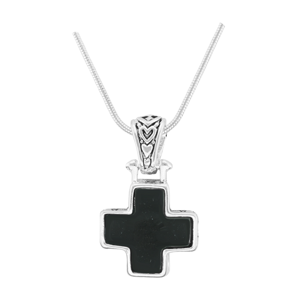 Stylish Reversible Small Cross Silver & Black Pendant Charm Necklace