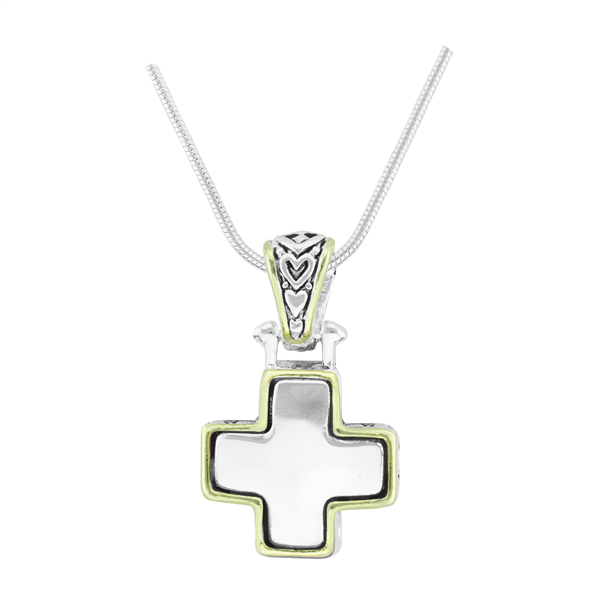 Stylish Reversible Small Cross Silver & Two-Tone Pendant Charm Necklace